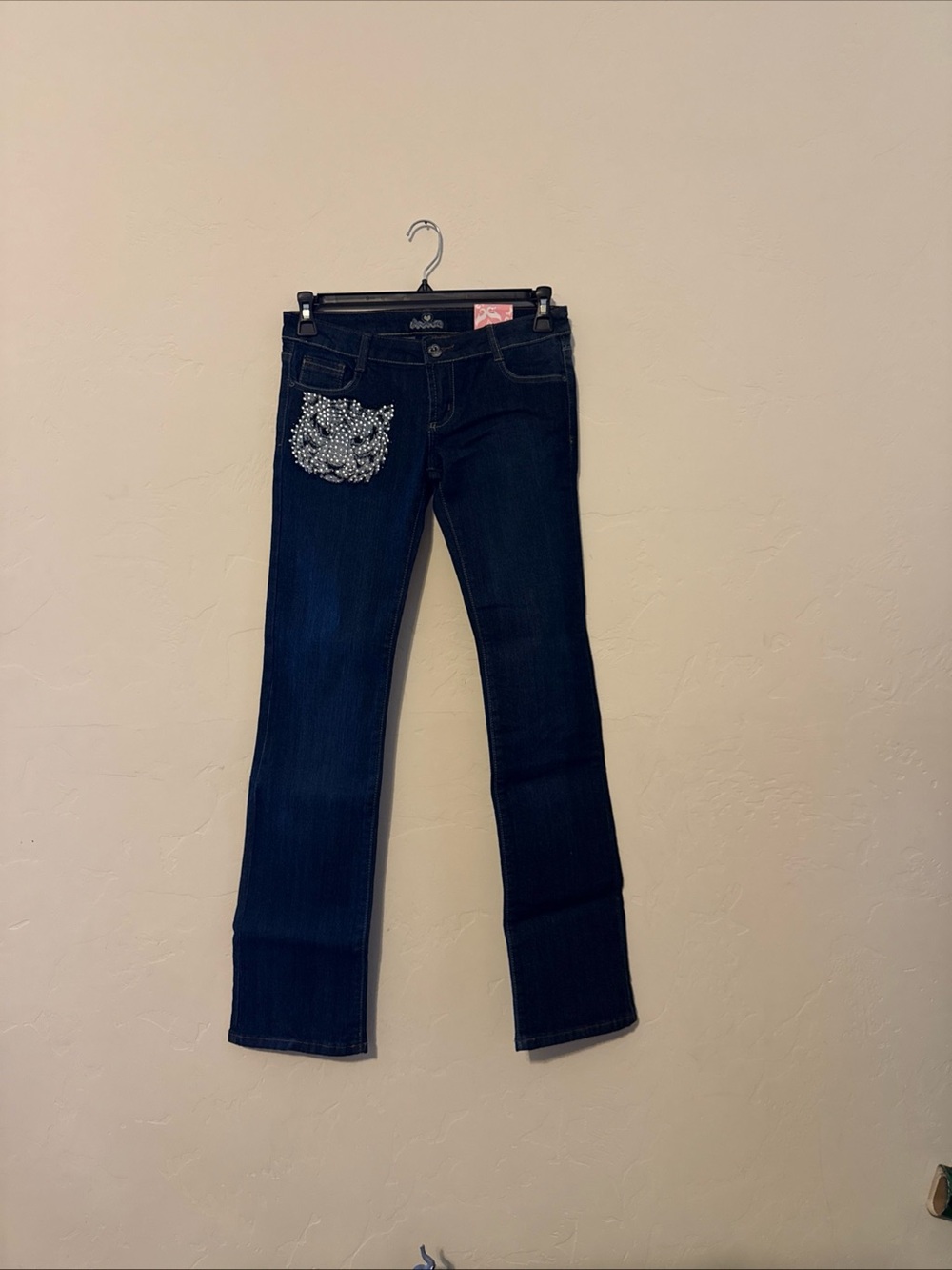 Aviva Jeans Womens Sz9 Blue Denim Low Rise Straight Leg  Pants Studded Y2K